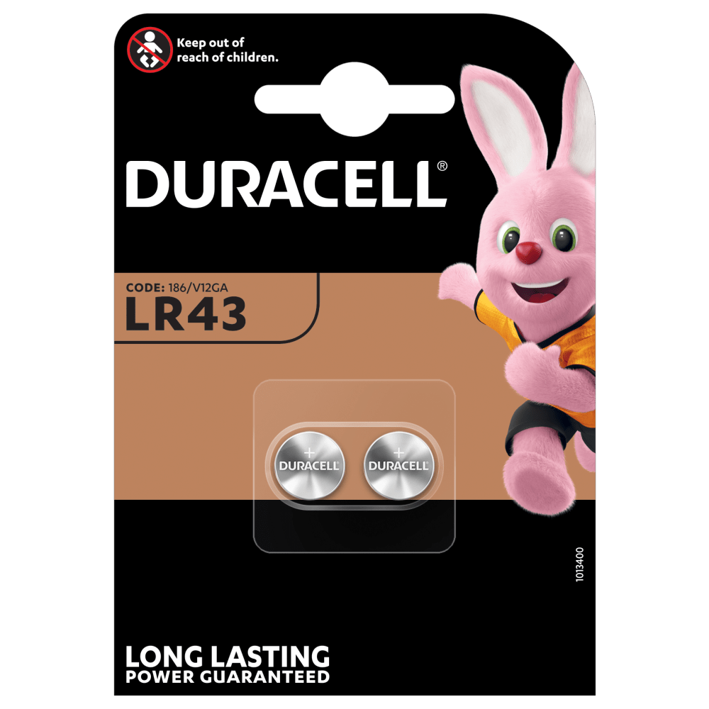 Duracell specialiserede alkaliske LR43-møntbatterier i 2-delt pakke